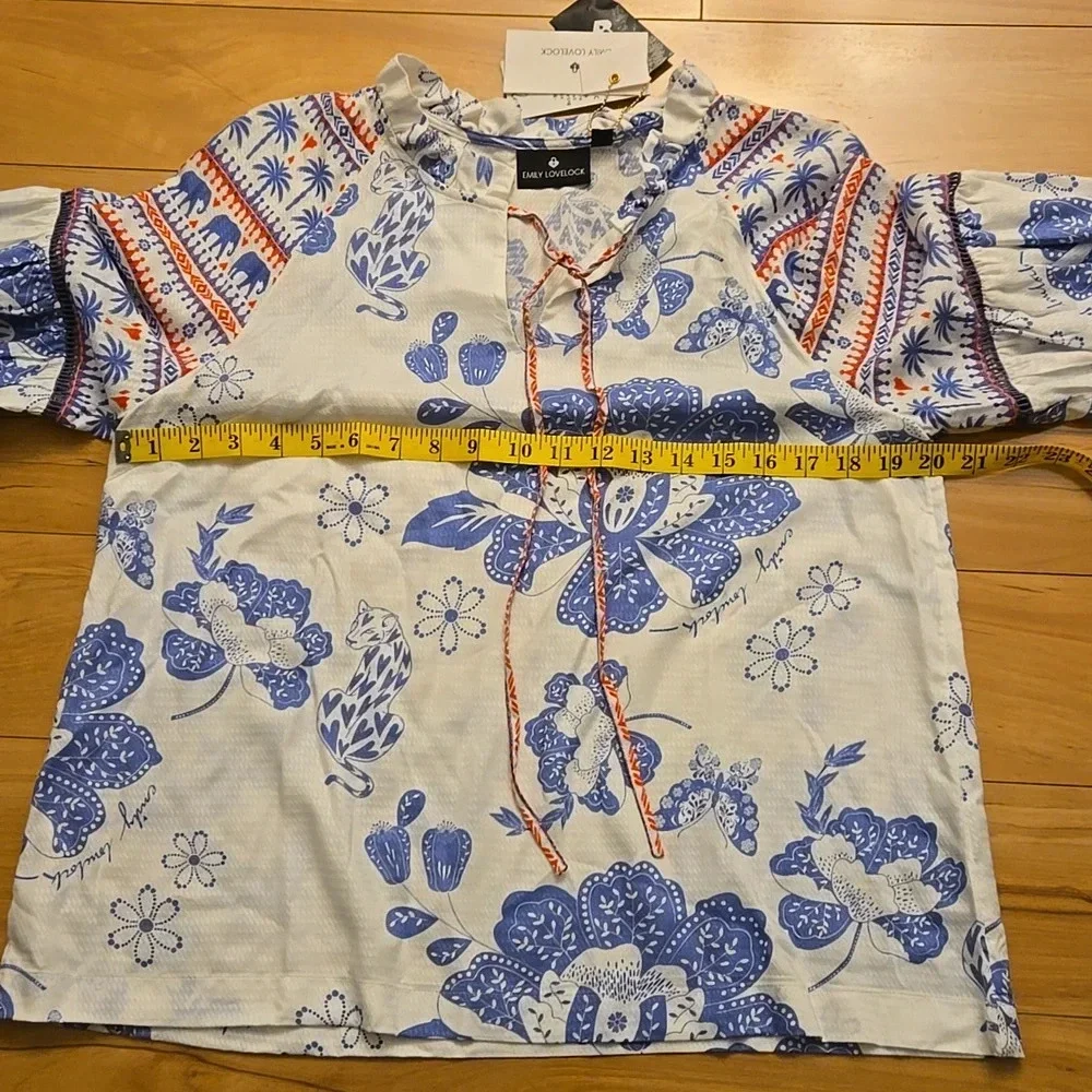Emily Lovelock NWT Boho Style Bishop Sleeve Loose fitting Blouse size SMALL - Picture 11 of 16